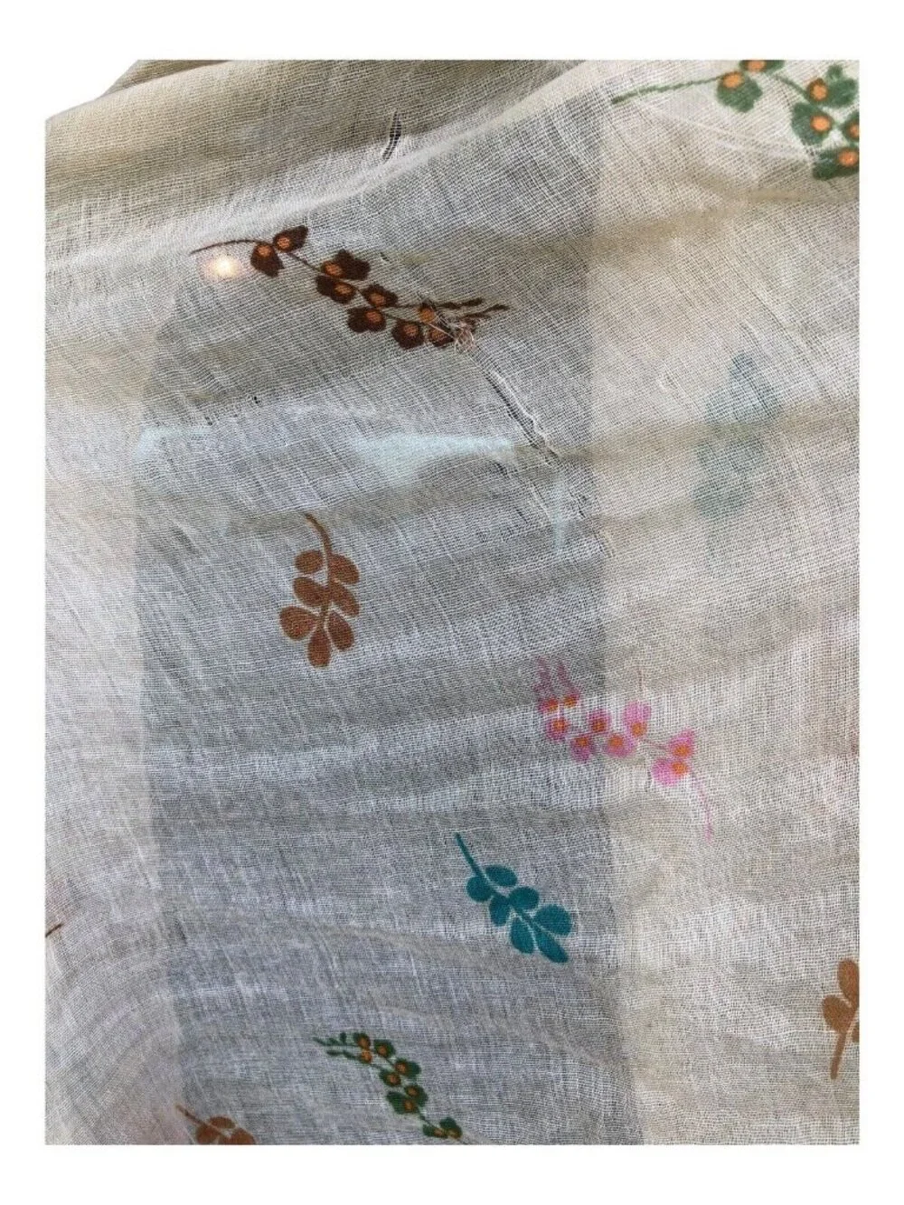 Multi Color Leaf Print Bird Accent Boho Rectangle Sheer Scarf READ